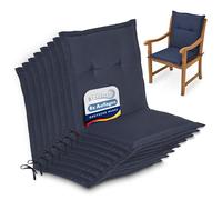 Beautissu Set of 8 Lowback Outdoor Chair Cushions with Backs Recliner Bench | 100x50x6cm Dark Blue Seat for Garden Chairs Patio Sunbed low pads Loft NL