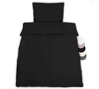 Beautissu Single Bedding Set 100% Cotton Duvet Cover Set with Pillowcase | 155x220cm Black Blanket for a Bed renforce Julie