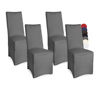 Beautissu Stretch Chair Slipcover Set of 4 for Dining Chair Easy Fit | 45x95cm anthracite elastic fitted cover for protection banquet seat Leona