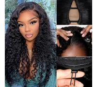 beautkol V Part Wig Human Hair Upgrade Glueless With Elastic Drawstring U part Half Wigs With Clip in No Leave Out Jerry 18 Inch Kinky Curly Wigs For Women Human Hair (20inch)