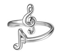 Beautlace Musical Note Adjustable Rings Silver/18K Gold/Black Gun Plated Love Heart Treble Clef Music Note Open Ring Jewelry Gifts for Music Lover KR0026, Copper Alloy, Cubic Zirconia