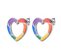 Beautlace Rainbow Love Heart Stud Earrings LGBT Gay Lesbian Pride Multicolor Enamel Earring Open Heart Shape Jewelry for Men and Women KE0128Y