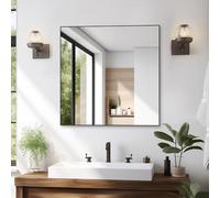 BEAUTME 30x30 Inch Black Bathroom Mirror, Wall Mount Mirror for Bathroom, High Definition Glass, Anti-Rust, Suitable for bathroom, Bedroom, Living Room
