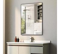 BEAUTME Black Bathroom Mirror 28 x 20 Inch, Rectangular Wall Mirror With Square Corner, Metal Farmhouse Modern Design for Vanity (Horizontal/Vertical)