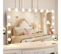 BEAUTME Hollywood Vanity Mirror with Lights, 91 x 62cm Makeup Mirror with 16 LED Bulbs, Smart Touch Control 3 Color Modes, Detachable 10X Magnification, White