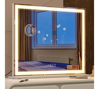 BEAUTME Hollywood Vanity Mirror with Lights, Intelligent Touch Control 3 Light Modes, 10x Magnifying Glass, Tabletop or Wall Mounted Mirror for Dressing Room & Bedroom, White, 70 x 56.2 cm