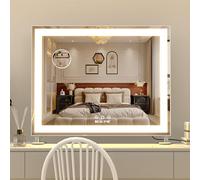 BEAUTME Vanity Mirror with Lights, Hollywood Makeup Mirror with Dimmable 3 Lighting Modes, Touch Screen Control, Tabletop/Wall Mounted, White 48.5 x 40.5cm