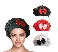 Beautrox Silk Bonnet for Sleeping - Pack of 3; Black, Red, and Silver - Premium Satin Hair Bonnet with New Bow Design - Women's Night Satin Bonnet for Daily Hair Care Routine
