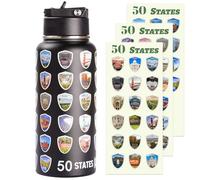 Beautsque 50 States Water Bottle with Stickers,3D Printed,32 oz Travel Insulated Bottles with Straw, Stainless Steel
