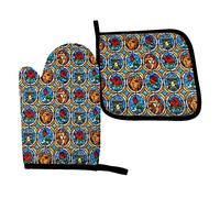 Beauty and Beast Fairytale Glass Oven Mitts Heat-Resistant Cooking Gloves Non-Slip Insulated Kitchen Mitts & Pot Holders for BBQ,Baking,Cooking and Grilling
