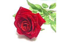 " Beauty and the Beast " Glitter Sparkle Single Red Velvet Valentine Rose Stem 65cm