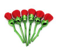 Beauty and the Beast Inspired Rose Makeup Brush Set, Soft Synthetic Cosmetics Brushes with Glossy Flower Stem Handles for Blending, Foundation & Eyeshadow, Perfect Beauty Gift - 6 Pcs