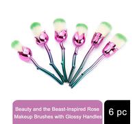 Beauty and the Beast-Inspired Rose Pink Blue Makeup Brushes with Glossy Handles - Pink/Blue
