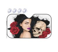 Beauty And The Skull Head Car Windshield Sun Shade, Accordion Foldable Auto Sun Visor Protector For Car Truck Suv, Uv & Sun Blocker, Keeps Vehicle Cool, Easy To Install & Store 51" X 27.5"