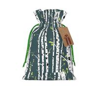 Beauty Birch Tree Print Festive Christmas Bag Drawstring Gift Reusable Sack For Holiday Presents Xmas
