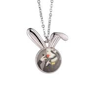 Beauty Black Cat Chinese Style Watercolor Rabbit Necklace Pendant Bunny Animal Jewelry Gift