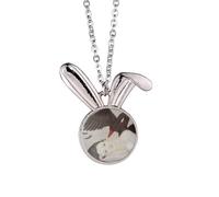 Beauty Black Swan Chinese Style Watercolor Rabbit Necklace Pendant Bunny Animal Jewelry Gift