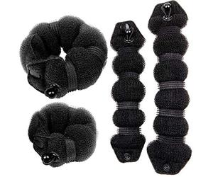 Beauty Buns 2 Pieces Magic Hair Styling Styler Twist Ring Former Shaper Doughnut Donut Chignon Bun Maker Clip Hair Curler Accessory Small & Large (Black)