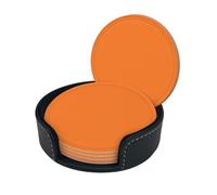 Beauty Burnt Orange Print Coasters For Drinks With Holder Set Of 6, Pu Leather Coasters Drink Coasters Cup Pad Mats