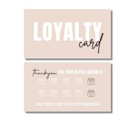 Beauty Business Loyalty Card, 10-Punch Reward System, Business Card size, 55 cards, full color high gloss front and back, UV coated, Modern design, create your own reward (Tan)