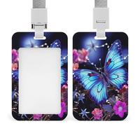 Beauty Butterfly Id Badge Holder with Lanyard, Clear Vertical Card Protector Waterproof, Breakaway Safety Neck Strap, Heavy Duty Name Tag Holder for Nurse Teacher Officer Staff Women Men
