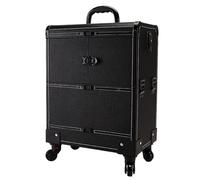 Beauty Case on Wheels Large Capacity Beauty Makeup Tool Box with Pull Rod Multi-Layer Storage Case Universal Wheel Embroidery(Black arc (Without Drawer))