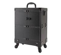 Beauty Case on Wheels Large Capacity Beauty Makeup Tool Box with Pull Rod Multi-Layer Storage Case Universal Wheel Embroidery(Black Plain (Without Drawer))