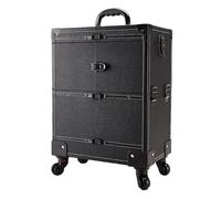 Beauty Case on Wheels Large Capacity Beauty Makeup Tool Box with Pull Rod Multi-Layer Storage Case Universal Wheel Embroidery(Black Straight (Without Drawer))