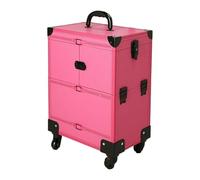 Beauty Case on Wheels Large Capacity Beauty Makeup Tool Box with Pull Rod Multi-Layer Storage Case Universal Wheel Embroidery(Rose Straight (Without Drawer))