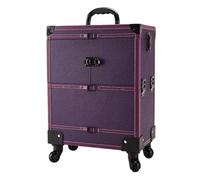 Beauty Case on Wheels Large Capacity Beauty Makeup Tool Box with Pull Rod Multi-Layer Storage Case Universal Wheel Embroidery(Purple Straight (Without Drawer))