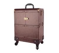 Beauty Case on Wheels Large Capacity Beauty Makeup Tool Box with Pull Rod Multi-Layer Storage Case Universal Wheel Embroidery(Brown Leather (Without Drawer))