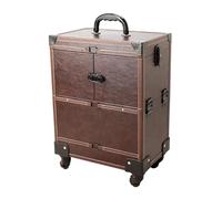 Beauty Case on Wheels Large Capacity Beauty Makeup Tool Box with Pull Rod Multi-Layer Storage Case Universal Wheel Embroidery(Brown Retro (Without Drawer))