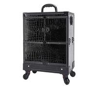 Beauty Case on Wheels Large Capacity Beauty Makeup Tool Box with Pull Rod Multi-Layer Storage Case Universal Wheel Embroidery(Black Pattern (Without Drawer))