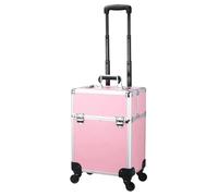 Beauty Case on Wheels Makeup Train Case, Professional Rolling Trolley with Adjustable Dividers, Nail Polish Organizer,Jewelry Travel Train case(Pink)