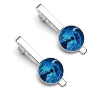 Beauty City Moon Umbrella Men's Tie Clips Shirt Cufflinks Suit Accessories Classic Silver Tack Pins for Business Wedding Anniversary