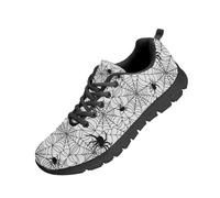 Beauty Collector Black Spider Web White Womens Lace-up Running Shoes Halloween Tennis Shoes Black Sole