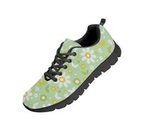 Beauty Collector Butterfly Daisy Green Women's Walking Shoes Lace-up Running Sneakers Black Sole