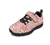 Beauty Collector Cat Cherry Blossom Pink Girls Tennis Single Hook and Loop Strap Walking Shoes Black Sole