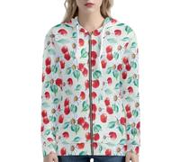 Beauty Collector Cherry Daisy Pale Green Lightweight Hoodies For Women Full Zip Up Hooded Sweatshirts