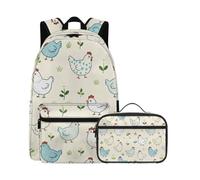 Beauty Collector Chick Flower Beige Backpack for Girls 2PCS Boys Backpack for School with Lunch Bag Bookbag Set