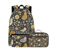 Beauty Collector Chick Flower Grey Backpack for Girls 2PCS Boys Backpack for School with Lunch Bag Bookbag Set