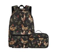 Beauty Collector Chicken Leaves Black Kid's Backpack and Lunch Bag 2PCS Back To School Backkpack Set