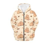 Beauty Collector Cute Brown Capybara Print Zip Up Hoodies Long Sleeve Hooded Sweatshirt Jacket with Pocket for Kids Girls 6-16Y