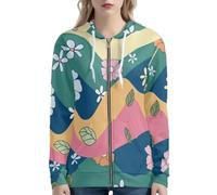 Beauty Collector Daisy Pink Green Stripe Womens Zipper Up Oversized Hoodie Long Sleeve Jackets