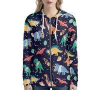 Beauty Collector Dinosaur Astronaut Planet Star Womens Zip Up Hoodies Floral Sweatshirt with Pockets XS