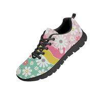 Beauty Collector Flower Pink Green Yellow Women's Walking Shoes Lace-up Running Sneakers Black Sole