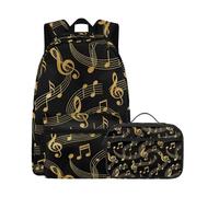 Beauty Collector Gold Musical Note Black Kid's Backpack and Lunch Bag 2PCS Back To School Backkpack Set