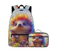 Beauty Collector Hedgehog Graffiti Rainbow Kids Backpack and Lunch Bag 2PCS School Bag Bookbag Set