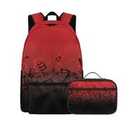 Beauty Collector Musical Note Black Red Kid's Backpack and Lunch Bag 2PCS Back To School Backkpack Set