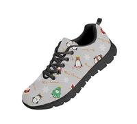 Beauty Collector Penguin Snowflake Grey Womens Christmas Tennis Shoes Lace-up Fitness Athletic Sneaker Black Sole